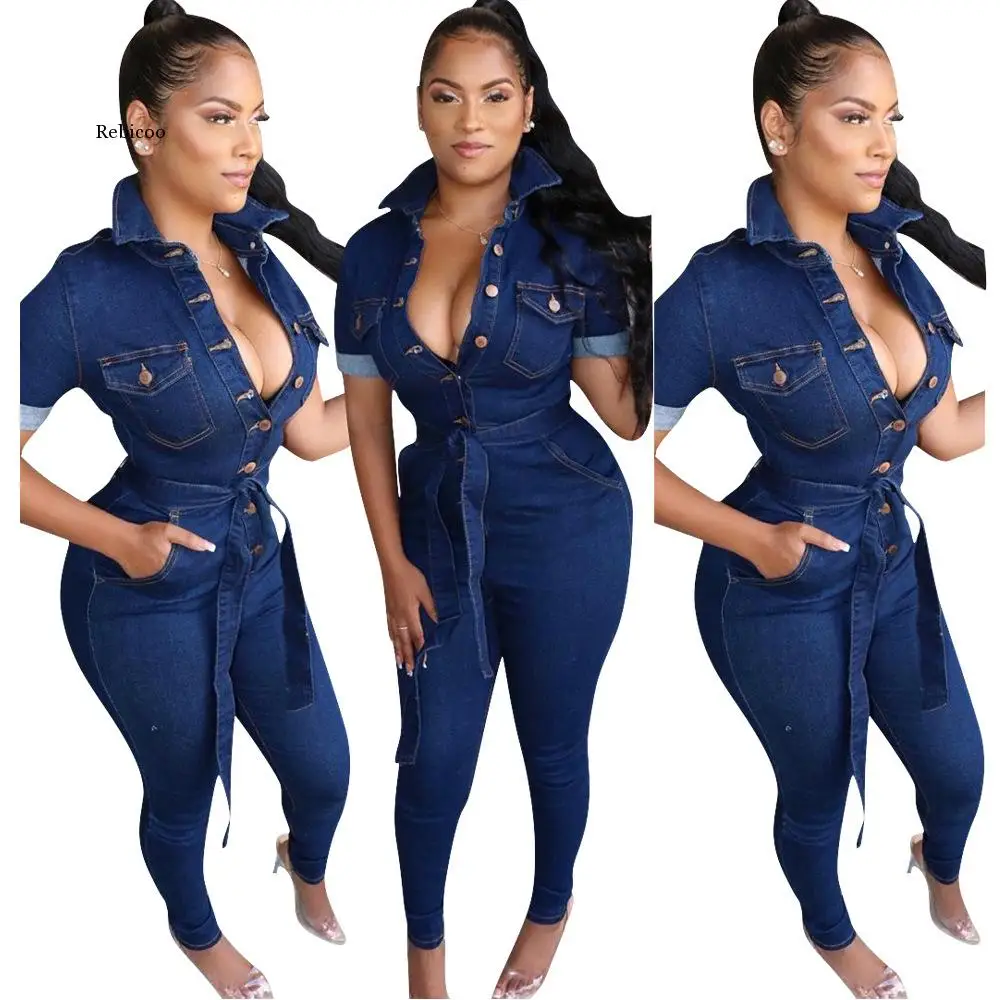 

Women Fashion New Casual Sexy Denim Jumpsuit Jeans Bodycon Rompers Club Night One Piece Playsuit Overall Outfits Female