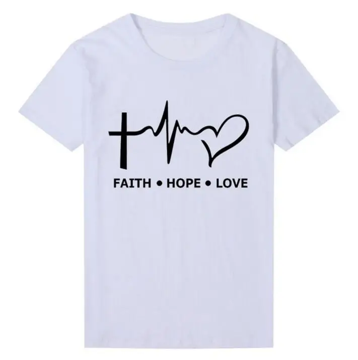 Женская футболка с надписью Faith Hope Love летняя хлопковая коротким рукавом Jesus Believe