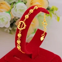 fashion 18k yellow gold bead bracelet for women love heart shape bracelets hand chain wedding engagement fine jewelry gifts