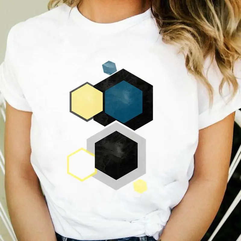 

Women Printing 90s New Fashion Female Clothes Tees Tshirt Cartoon Watercolor Tops Abstract Print O-neck Ladies Graphic T-Shirt