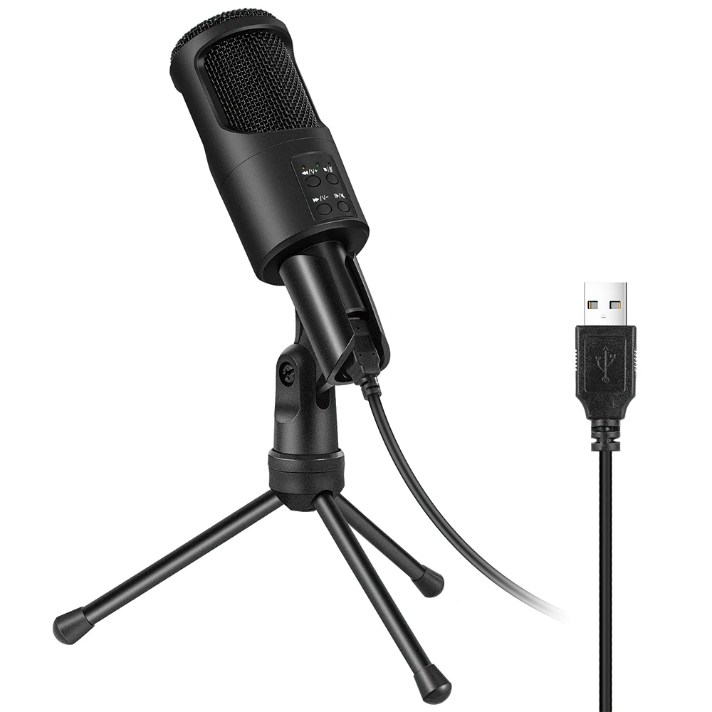 

Wired Condenser Microphone USB Desktop Microphone with Stand for Computer Conference Live Karaoke Broadcast Podcast Recording