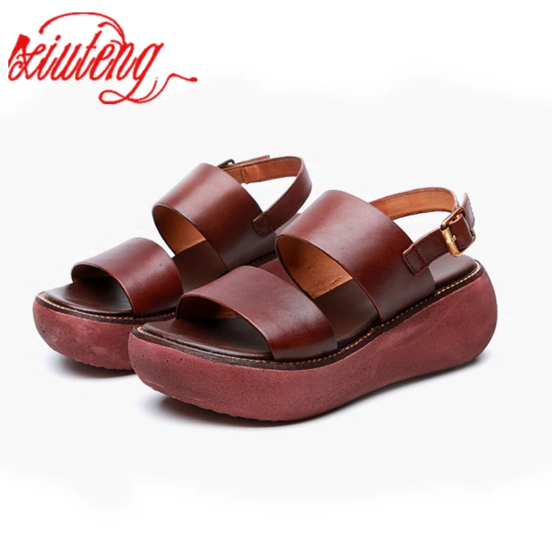 Сандалии Xiuteng женские ручной работы босоножки на плоской подошве с круглым