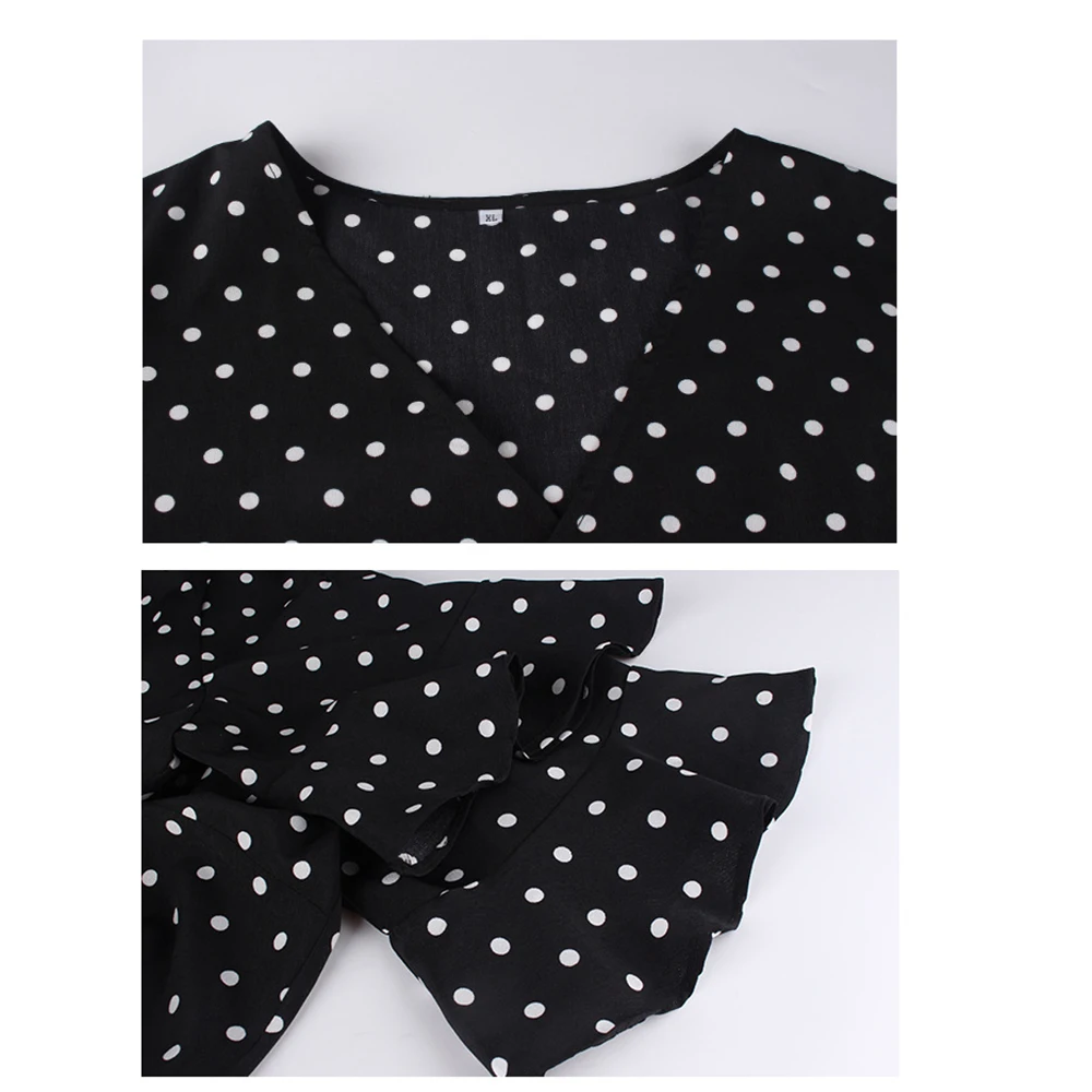 Женское винтажное платье в горошек мини большого размера с коротким