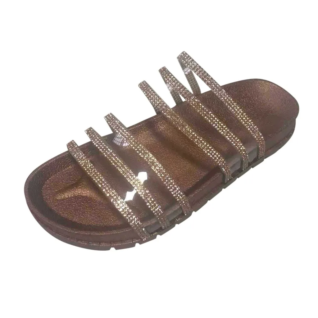 Женские шлепанцы с блестками сандалии ремешками на плоской подошве повседневные