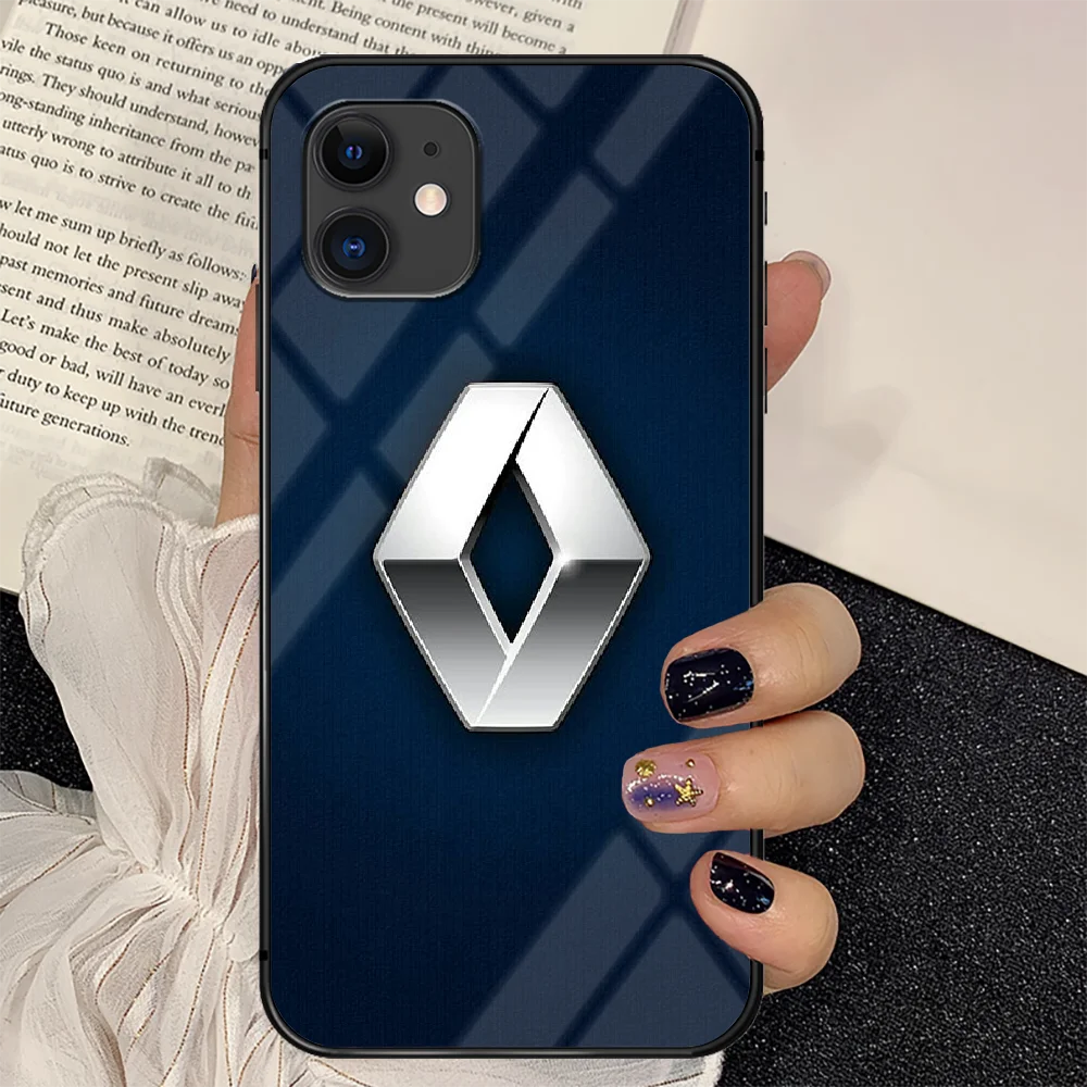 

Sport Car Renaults Phone Tempered Glass Case Cover For IPhone 6 6S 7 8 11 12 X Xr Xs Se 2020 Pro Max Plus Mini Black Painting