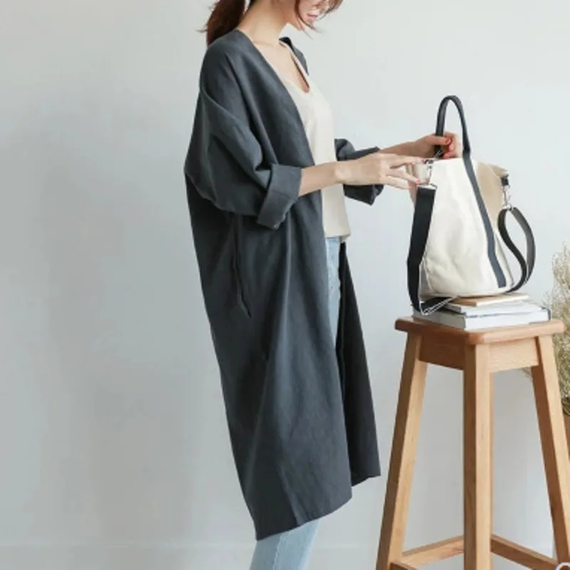 

2021 Spring autumn New Casual Fashion Temperament Women Jacket Loose Plus Solid Color Single-breasted Cotton Cardigan