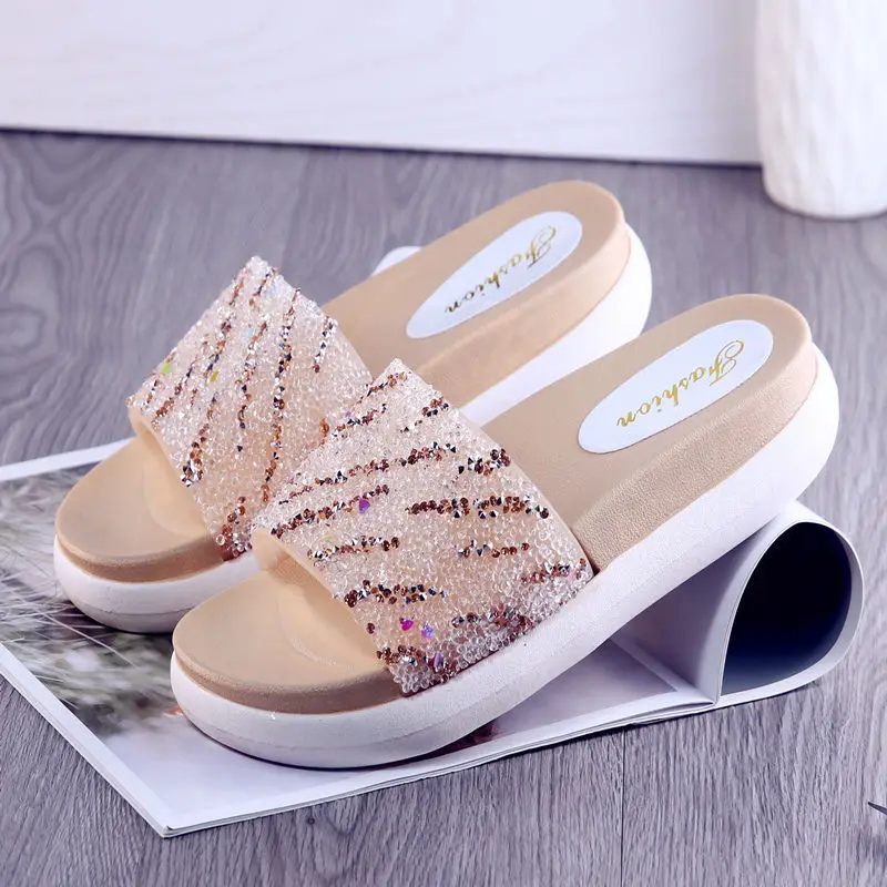 

Outside Solid Casual Women Sandals Thick Platform Flat Non-slip Summer Home Ladies Slippers Indoor Low (1cm-3cm) Beach Slides