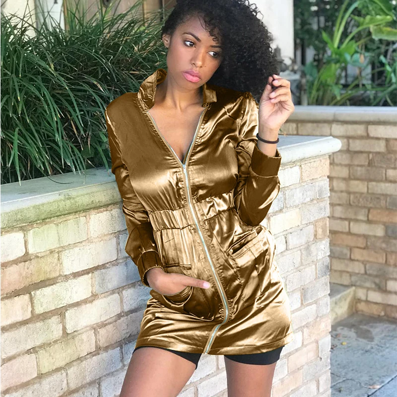 

Пикантная куртка яркого цвета с отворотом и длинным рукавом, пальто, женская облегающая верхняя одежда на молнии, весна-осень 2022, Корейская ...