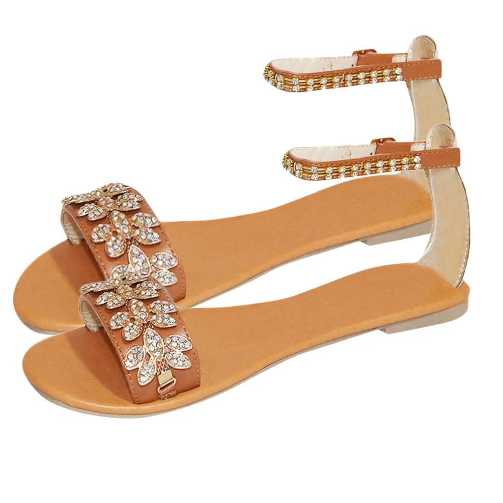 

SAGACE Women Flats Flowers Beaded Open Toe Breathable Comfortable Shoes Roman Sandals Fashion Female Slides Summer Shoes
