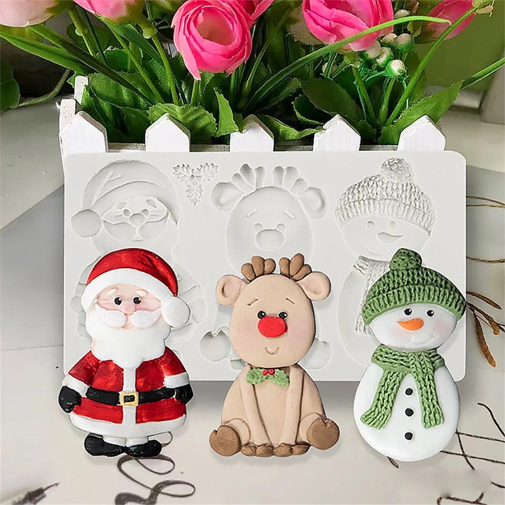 

Christmas Silicone Fudge Mold Cake Ornaments Chocolate Food Grade Kitchen Baking Supplies Resin Art 3D Santa Snowman Deer Making