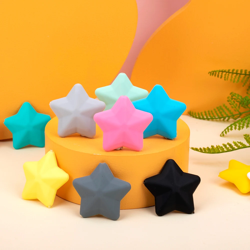 

Sunrony 5Pcs Stars Silicone Beads Multicolor Baby Teethers Food Grade Teething Toys For Pacifier Chain Necklace Accessories