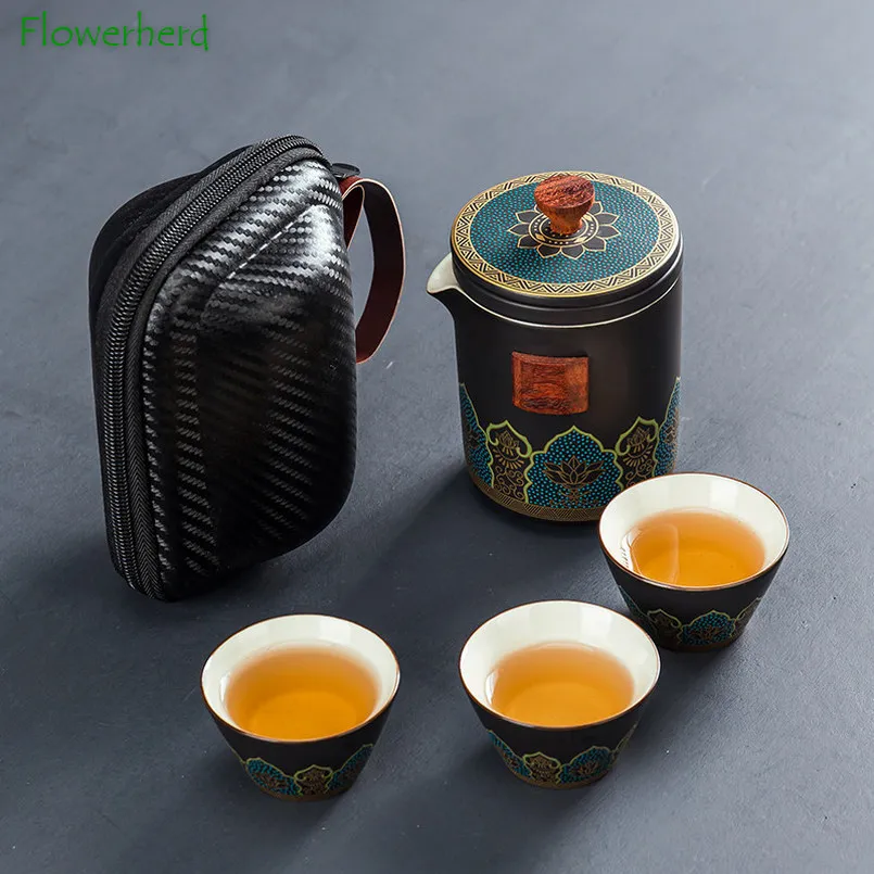 

Ceramic Porcelain Kung Fu Tea Set Teaware Tea Pot and Cup Set Tea Caddy Travel Tea Set Portable One Pot Three Cups Teapot Teacup