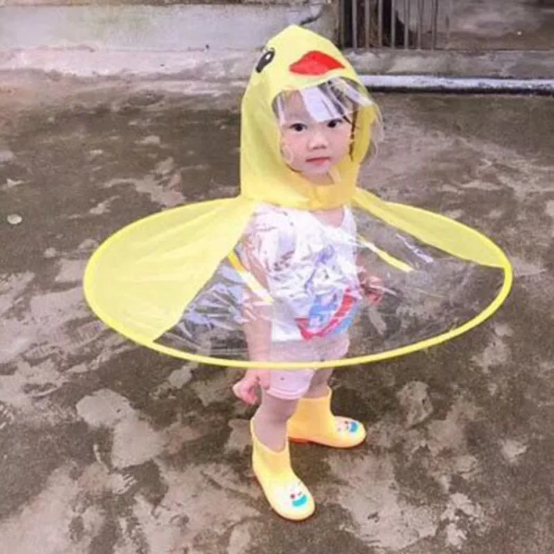 Милый дождевик детский с мультяшной уткой Детская шапка-зонтик в виде НЛО