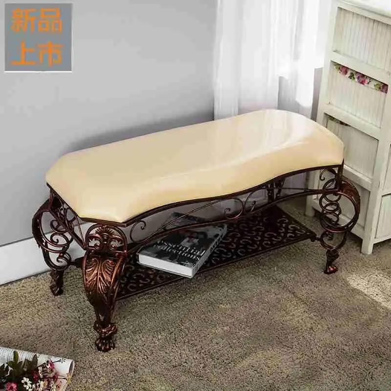 

H1 European Shoe Bench Leather Sofa Seat Stool Clothing Store Simple Storage Stool Wrought Iron Into The Door To Wear Shoe Bench