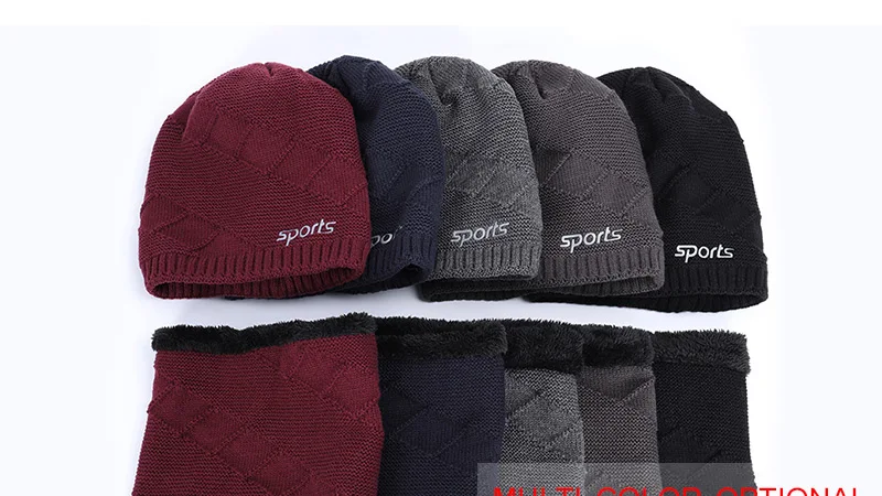 Новая модная зимняя мужская шапка, зимние женские шапки skullies, теплая утолщенная шапка, вязаная шапочка, комплект из 2 предметов, мужская шапка