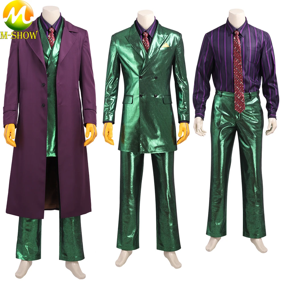 

Super Villain Joker Cosplay Costume Purple Trench Green Suit Mr J Outfits Halloween Uniforms for Adult Men Any Size
