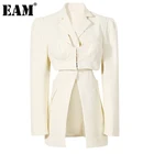 Женский Асимметричный Блейзер EAM, Зеленый свободный блейзер с отложным воротником и длинным рукавом, весна-осень 2021, 1DE2300