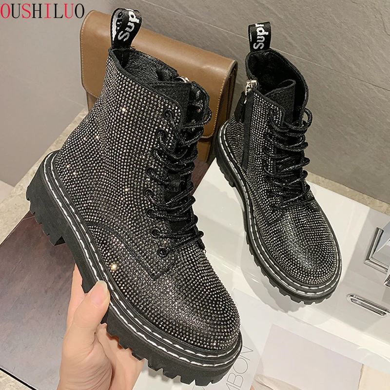 Новая женская обувь в стиле панк готическом Стиль со шнуровкой ботильоны на