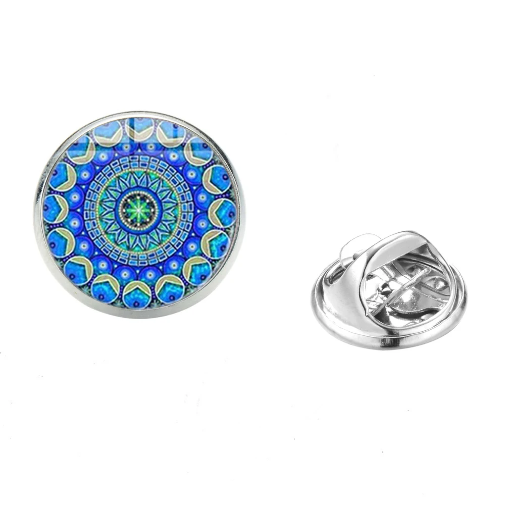 SIAN New Design Vintage Flower Butterfly Brooch Mandala Patterns Yoga Om Symbol Glass Stainless Steel Lapel Pins Meditation Gift | Украшения