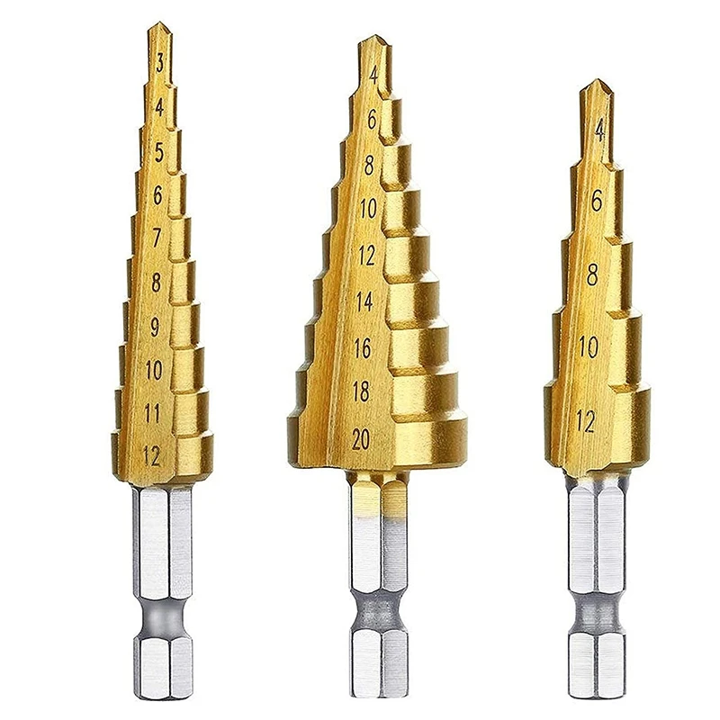 

7 Pcs Square Hole Drill Bit and Step Drill Sets 13 Steps Hex Shank HSS Tool Kit Woodworking Square Mortising Chisel Set