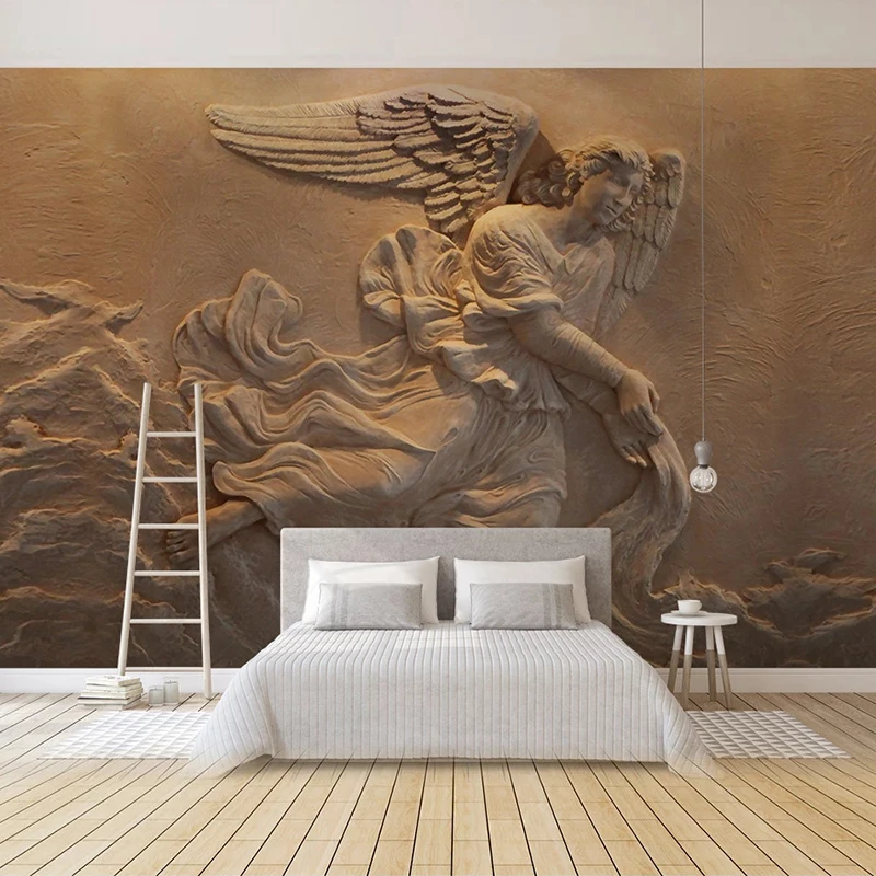 

Custom Mural European Style 3D Stereoscopic Relief Beauty Angel Wings Living Room TV Background Wall Painting Wallpaper Bedroom