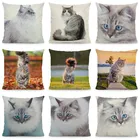 Декоративный чехол для подушки с изображением Сибирского леса и кота, 45x45 см