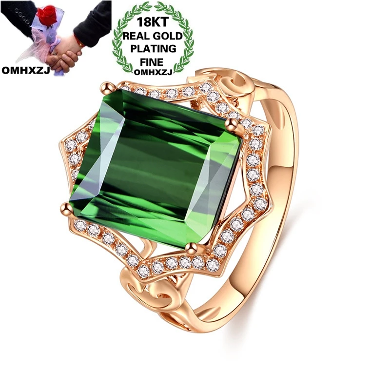 

OMHXZJ RR1096 Wholesale European Fashion Fine Woman Girl Party Birthday Wedding Gift Luxury Rectangle AAA Zircon 18KT Gold Ring
