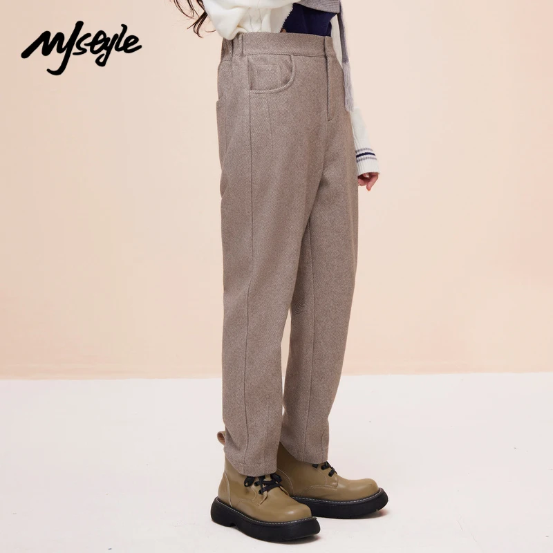 

MJstyle 2021 Winter Women's Elegant Warm High Waist Woolen Pants Japanese Street Fashion 821040013