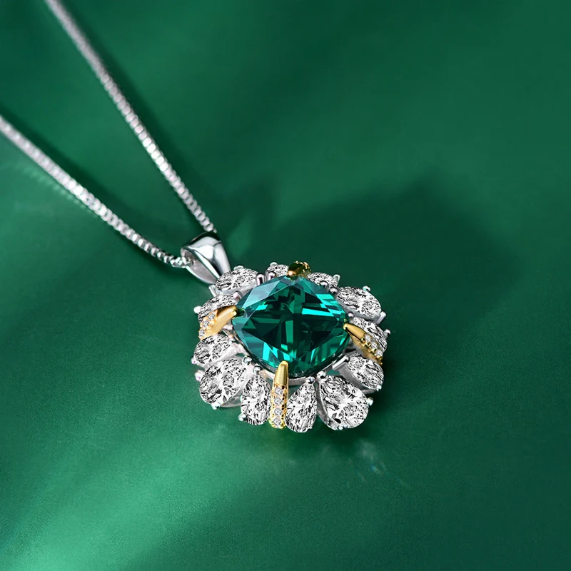 

Knobspin 100% 925 Sterling Silver Red Green Wedding Pendant Necklace For Women High Carbon Diamond Party Fine Jewelry Gift