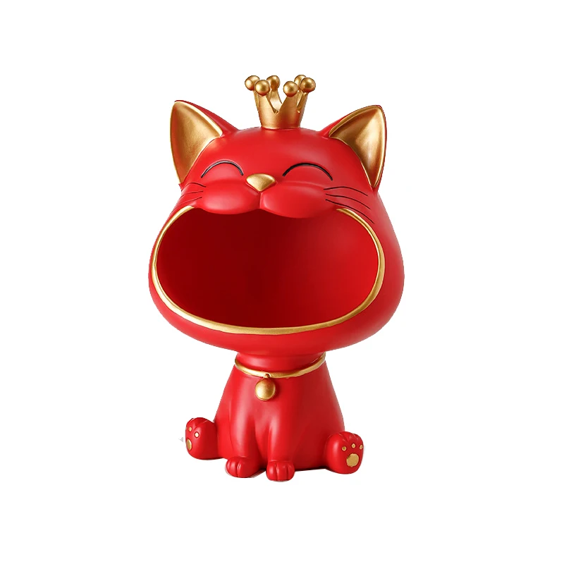 

Lucky Cat Statue Sculpture Table Decoration Figurine Sundries Storage Box Modern Living Room Desk Home Decor