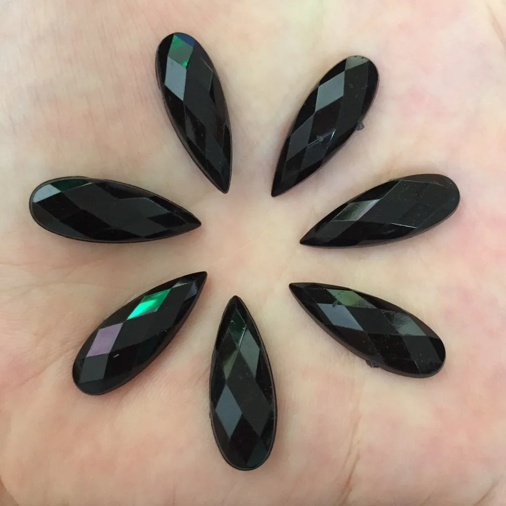 40 шт. Смола 8*22 мм черная капля плоские задние Стразы 2 отверстия аппликации DIY