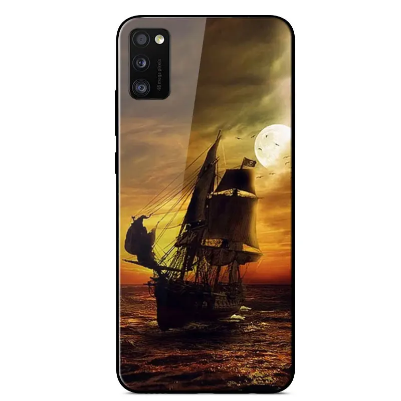 

For Samsung Galaxy A41 Case Mirror Painted TPU frame Tempered glass shockproof Back Cover For Samsung A41 SM-A415F Phone Case