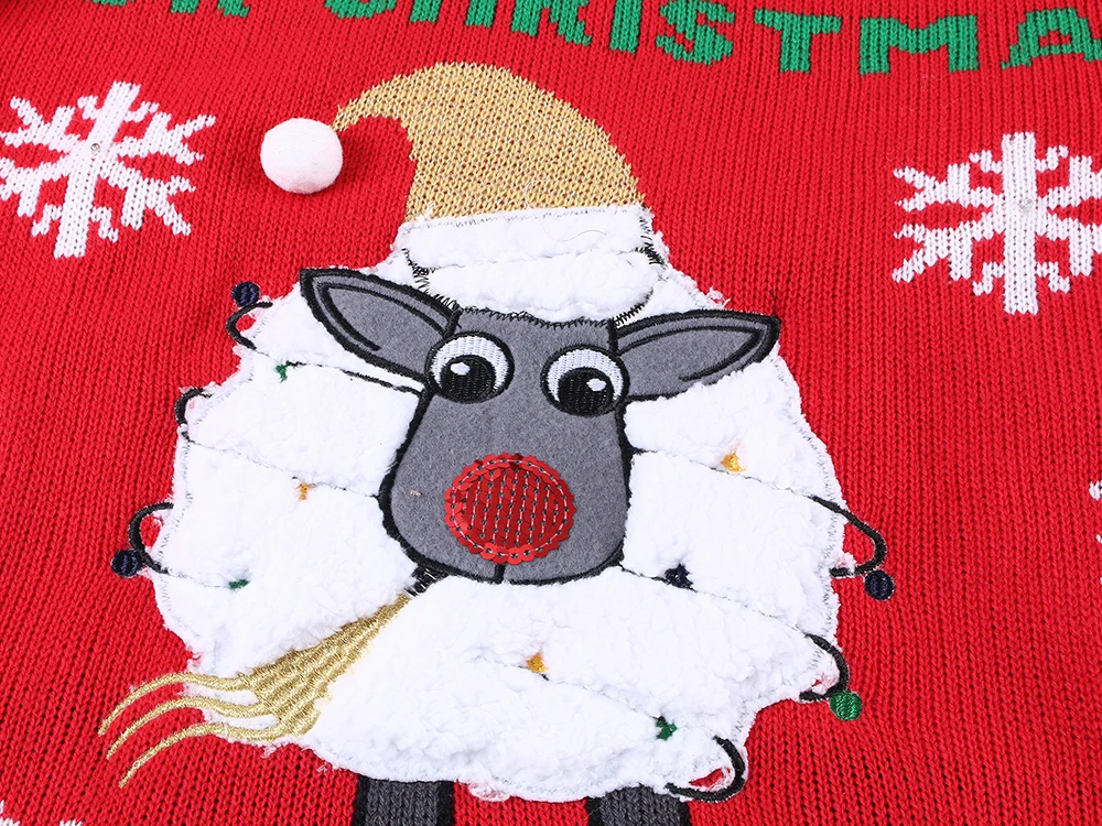 LED Light-up Knitted Ugly Jumper Sheep Sweater Santa Claus Xmas Pattern Christmas Green Top Men Womens Wear Love | Женская одежда