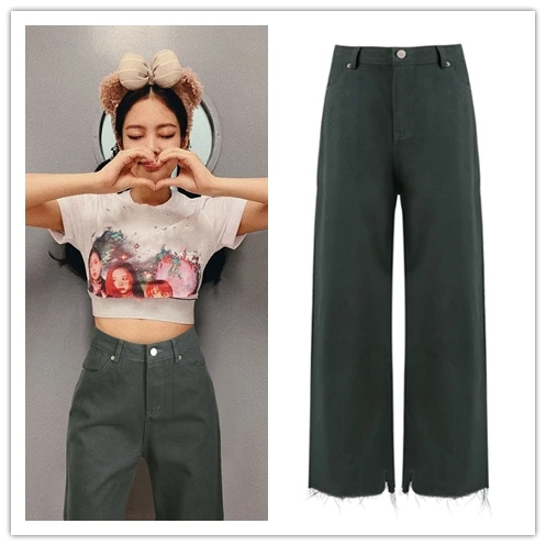 

Kpop Korean Celebrity New Loose Wild Wide leg Jeans Women Fashion Streetwear Casual Vintage Straight Denim Ankle-length Trousers