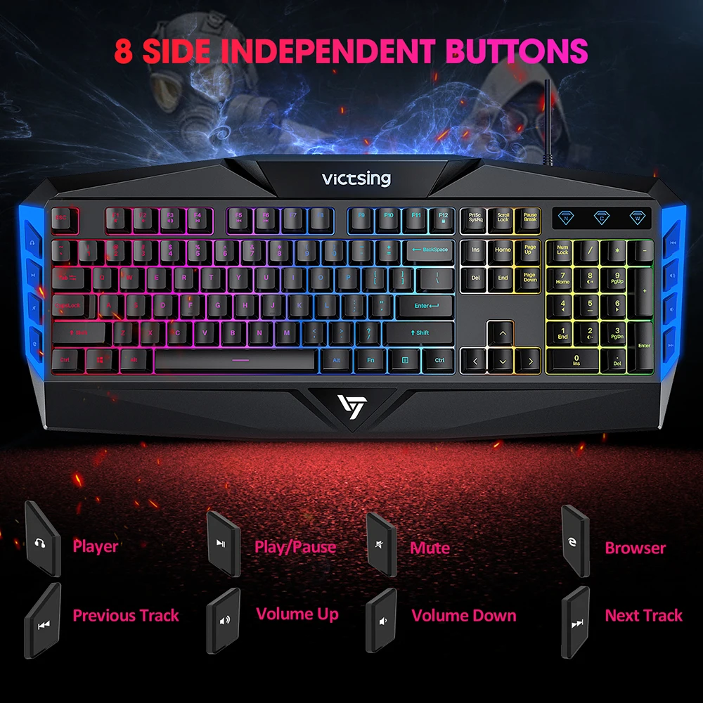 Проводная игровая клавиатура VicTsing PC225 Радужный светодиодный экран с подсветкой