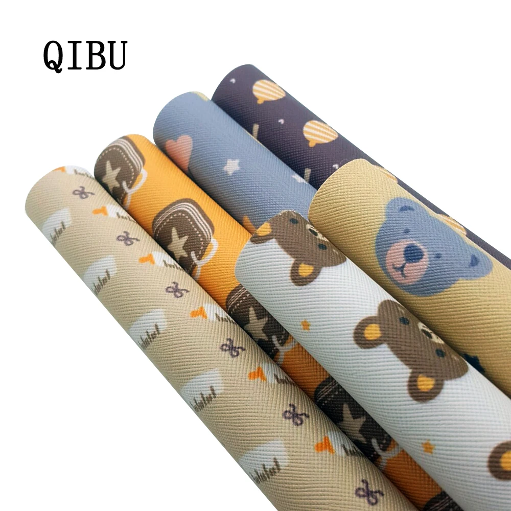 QIBU 1 шт. напечатанный виниловый бантик из искусственной кожи с мультяшными