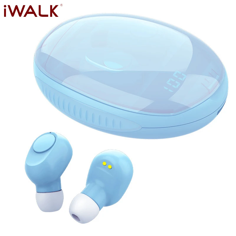 Price IWALK TWS سماعات لاسلكية 4 ألوان بلوتوث 5.0 سماعة مع شاشة الكريستال السائل 300mAh شحن ABS الجلد ودية ميكروفون