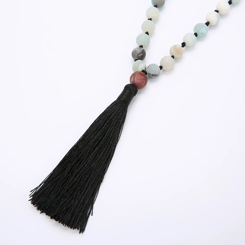 OAIITE 8 мм матовый Amazonite Цепочка-ожерелье с камнями 108 Japa Mala ожерелье узелками для