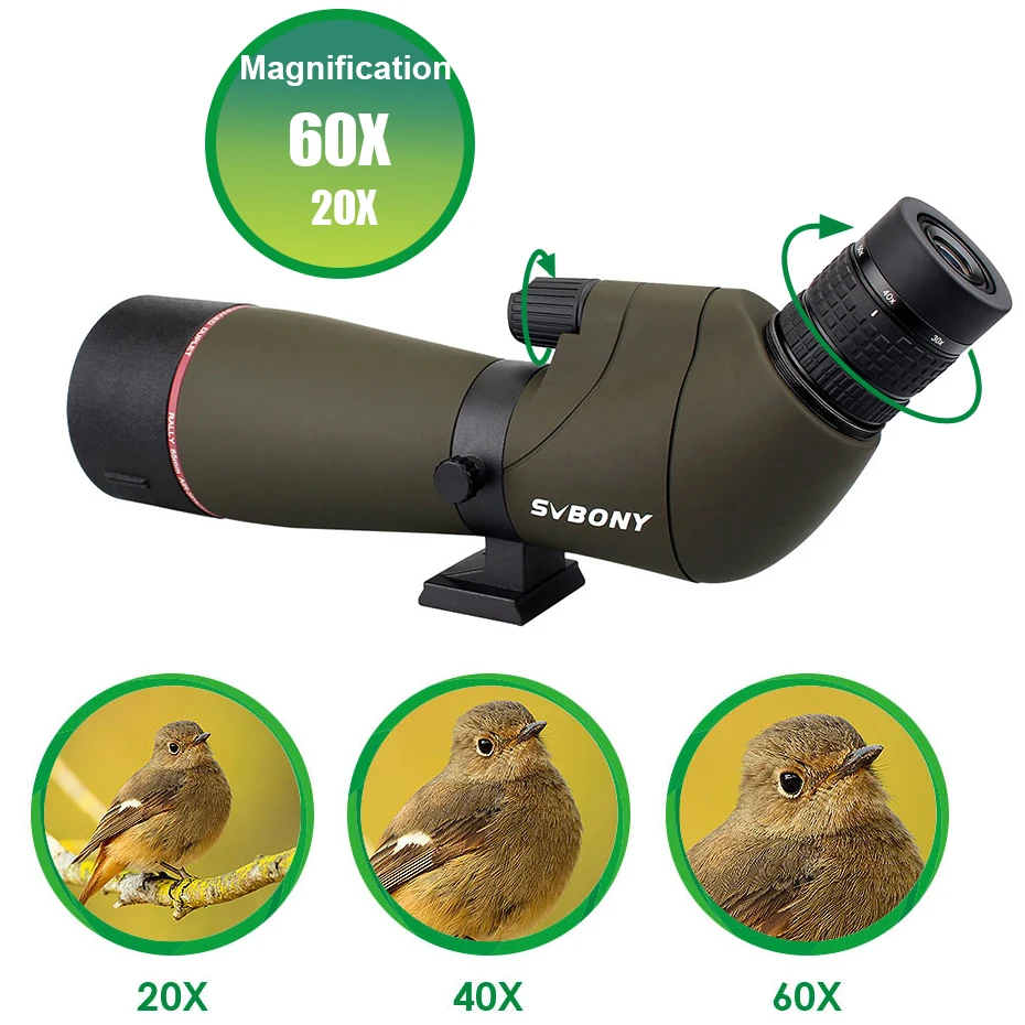 SVBONY SV13 20-60X80mm Spotting Scope Telescope for Hunting Zoom Range IPX7 Waterproof with Phone Adapter Bird Watching | Спорт и
