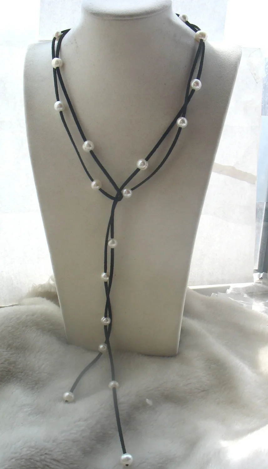 

wholesale AMAZING! 9-11mm freshwater pearl white &black line necklace
