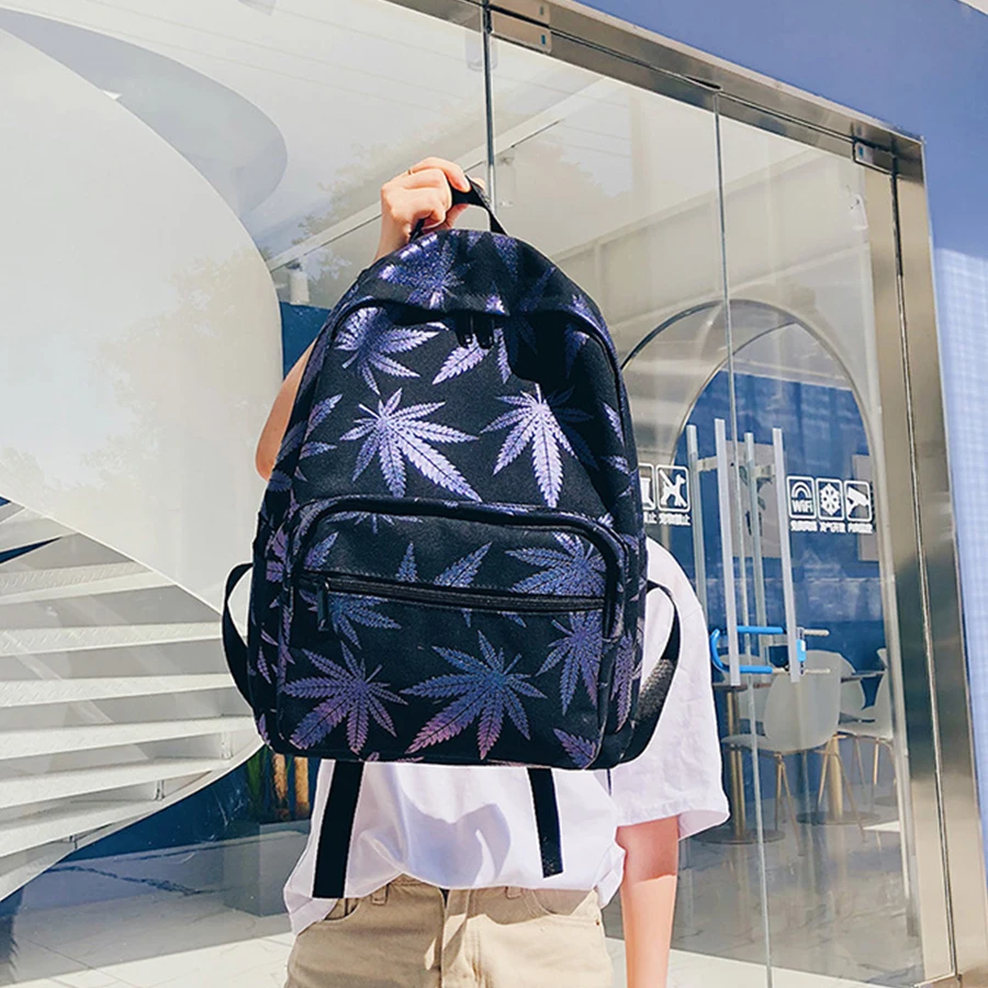 Сумки для девочек подростков Модный женский рюкзак на молнии с зеленым листом