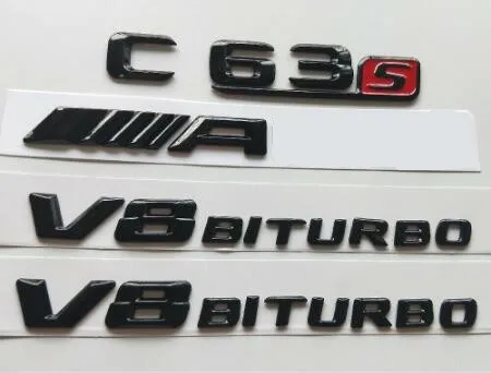 Gloss Black Блестящие черные 3D буквы для C63s AMG V8 BITURBO эмблемы для Mercedes W204 W205 - Цвет: Gloss Black