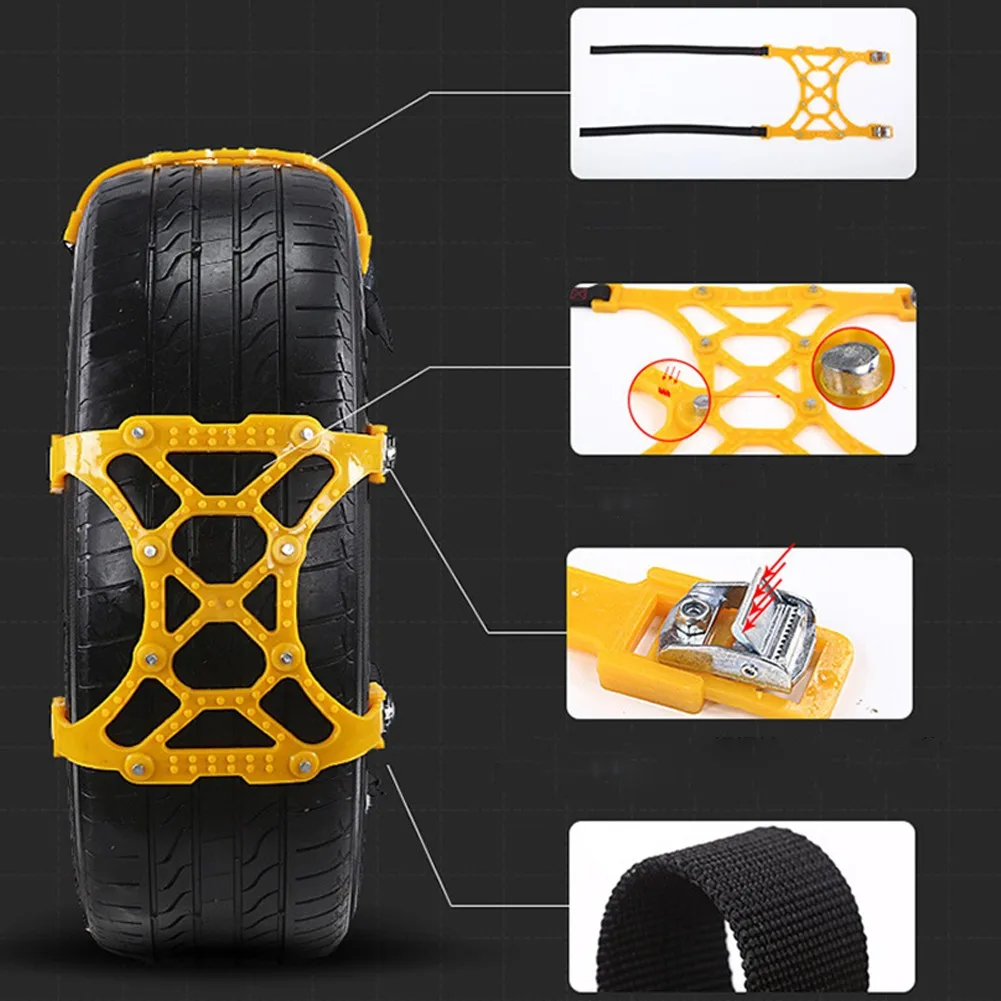 

Universal Car Snow Anti Slip Tire Chains Yellow Emergency Wheel For Cars SUV Trucks Anti-skid Chains For Snow Mud Or Sand