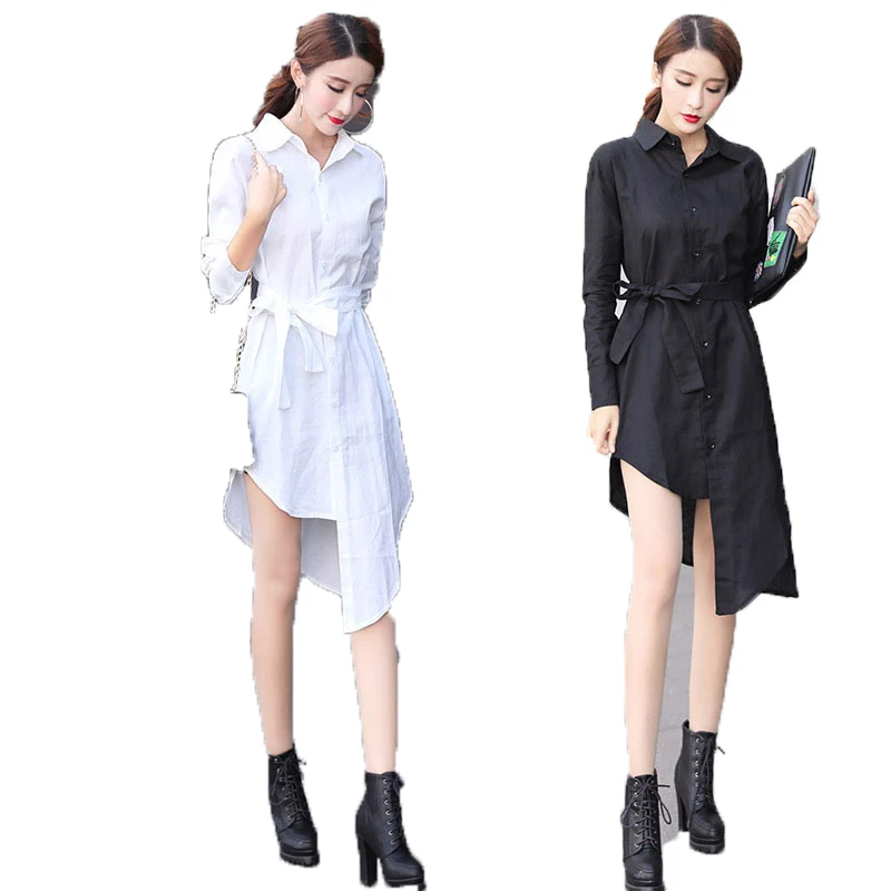 

irregular long women shirts solid white slim belt sexy button female outwear 2020 new streetwear shirts tops plus size 4XL 5XL