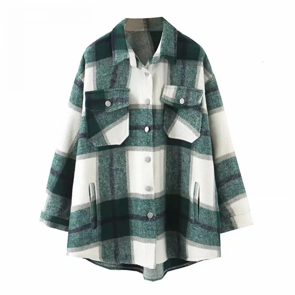 

2021 Autumn Winter Plaid Plus Size Ladies Jackets Loose Causal Checker Streetwear Splicing Coat Fashion