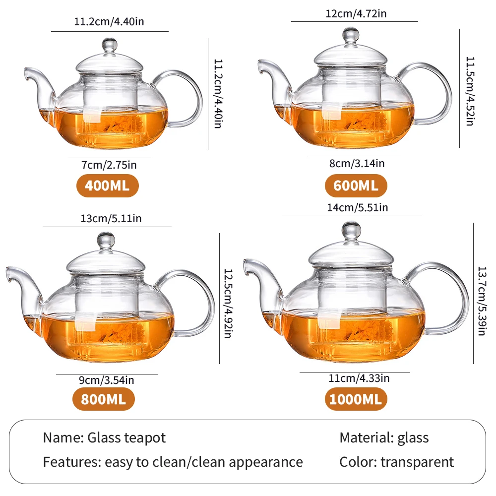 

Heat-Resistant Glass Teapot Kung Fu Tea Set Teapot With Tea Filter Gas Stove Induction Cooker General Kitchen Accessories