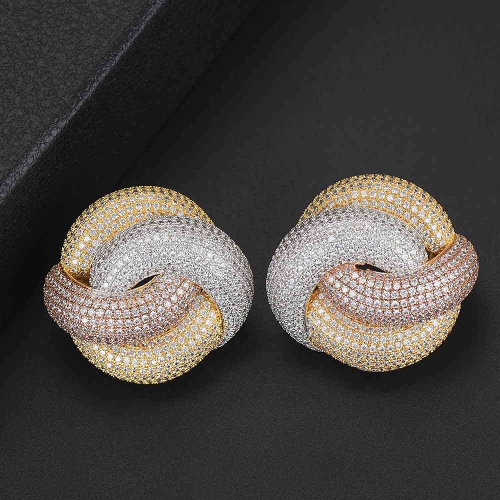 

LARRAURI Luxury Winding Cubic Zircon CZ Nigerian Big Stud Earrings For Women Wedding African Bridal Earrings boucle d'oreille femme