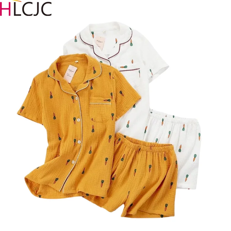 Новинка летняя стильная пижама из хлопка и Марли шорты с коротким рукавом Пижама