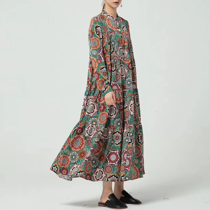 

SuperAen винтажное платье с принтом на осень 2021 Новое тонкое платье трапециевидной формы длиной до щиколотки женское платье