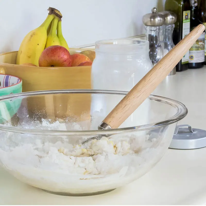 9 дюймов Нержавеющая сталь датский венчик для теста с деревянной ручкой